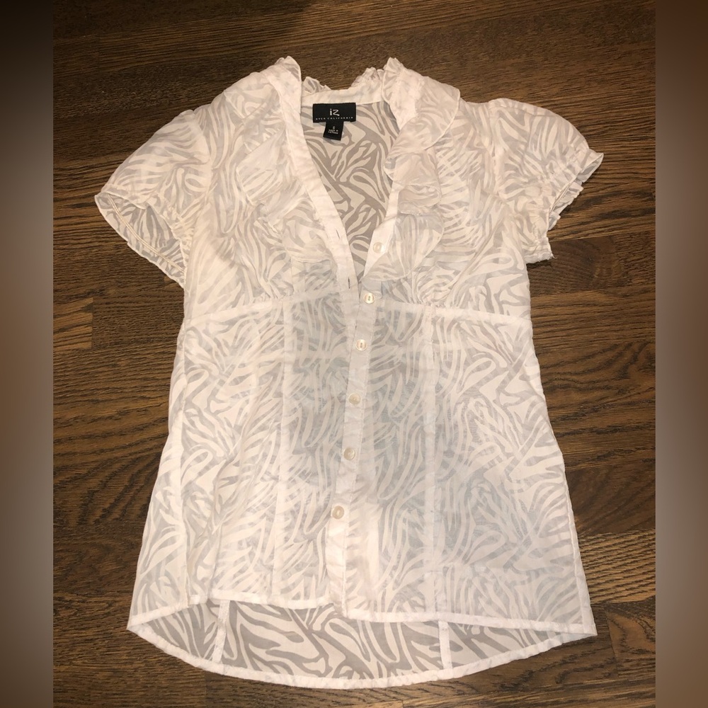 Adorable, sheer zebra print blouse. Size small. Will fit b cup bust or bellow.